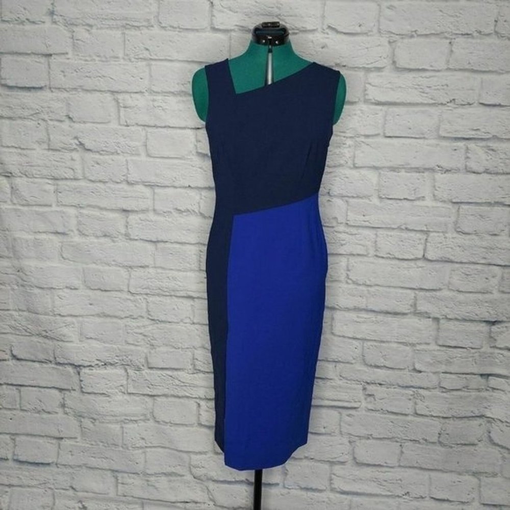 Diane Von Furstenberg Navy and Royal Blue Colorblock Sheath Dress